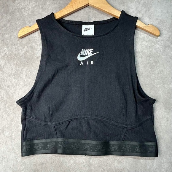 Nike Tops - Nike Air Womens M Blk Ribbed Embroidered Logo Crop Tank Top DM6069-010 Koszulka